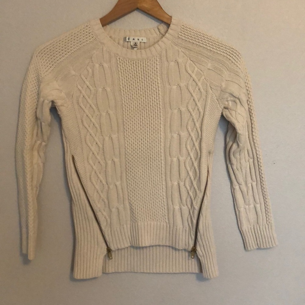 Cream cabi sweater with zippers